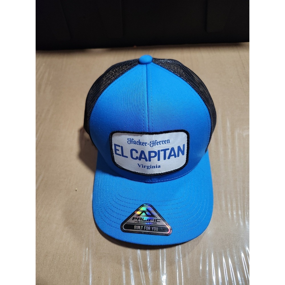 EL CAPITAN Beer Snapback Hat Aqua Blue Black Mesh Trucker Pacific Headwear Y2K